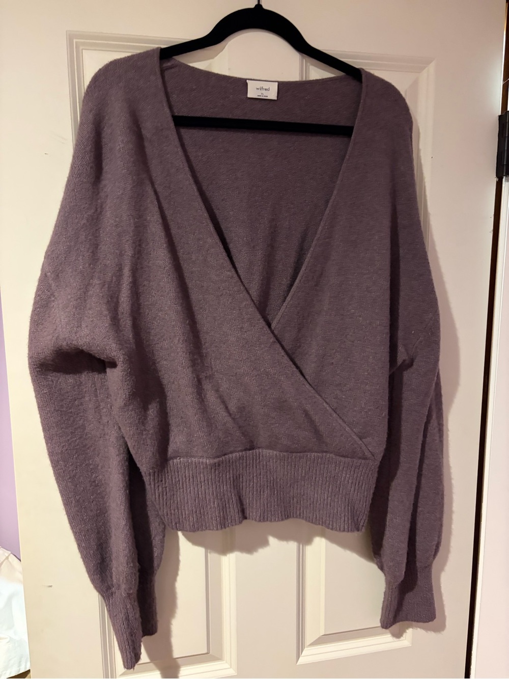 Aritzia Wilfred Lavender Wrap V-Neck Sweater